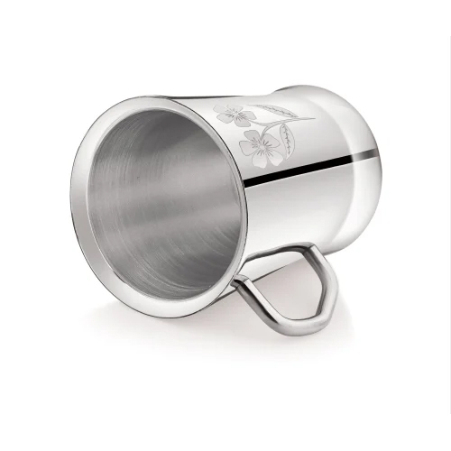 80 Mm Stainless Steel Double Wall Coffee Cup - 170 Ml Capacity, Silver Color, Spice Flower Laser Print Design, Box Packaging