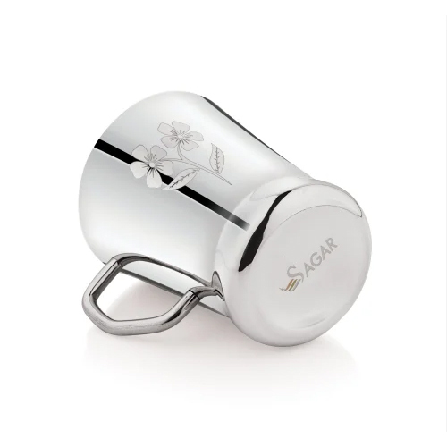 80 Mm Stainless Steel Double Wall Coffee Cup - 170 Ml Capacity, Silver Color, Spice Flower Laser Print Design, Box Packaging