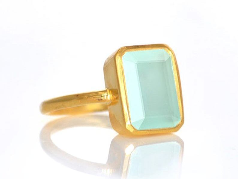 Party Rectangle Shape Gemstone Gold Vermeil 925 Silver Ring