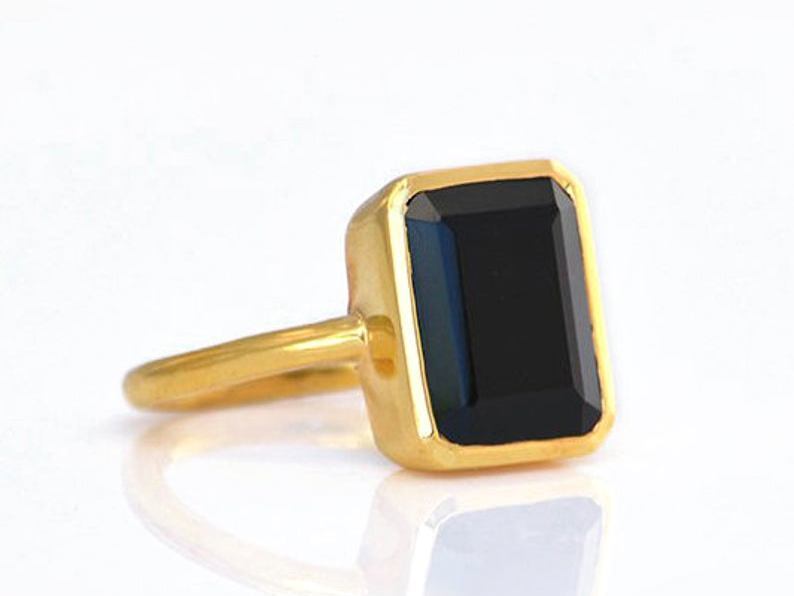 Party Rectangle Shape Gemstone Gold Vermeil 925 Silver Ring