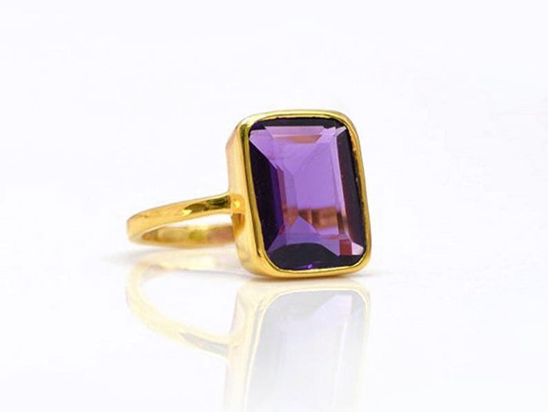 Party Rectangle Shape Gemstone Gold Vermeil 925 Silver Ring