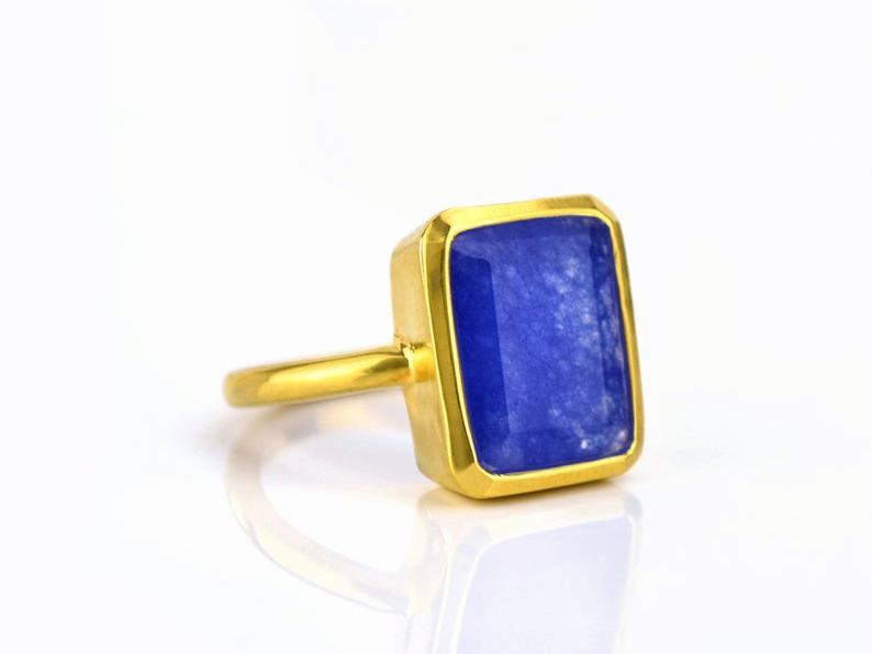 Party Rectangle Shape Gemstone Gold Vermeil 925 Silver Ring