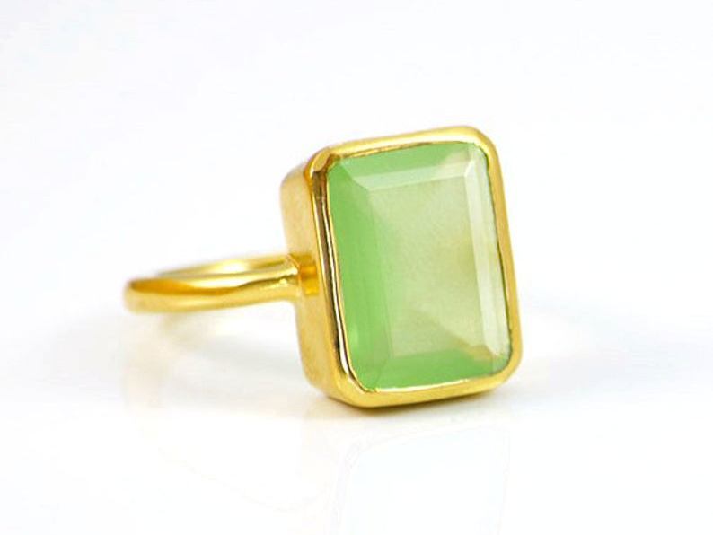 Party Rectangle Shape Gemstone Gold Vermeil 925 Silver Ring