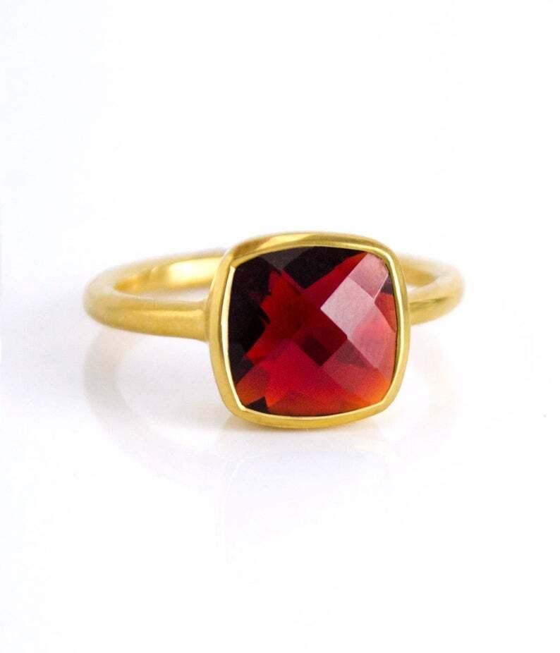 Cushion Shape Gemstone Ring - 925 Sterling Silver Plating, Gold Vermeil Finish, Women's Sizes 5-10, Acrylic/resin/lucite Design
