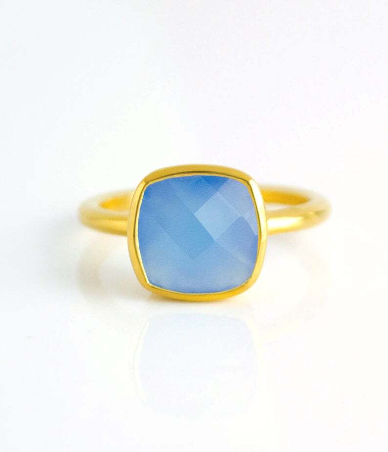 Cushion Shape Gemstone Ring - 925 Sterling Silver Plating, Gold Vermeil Finish, Women's Sizes 5-10, Acrylic/resin/lucite Design