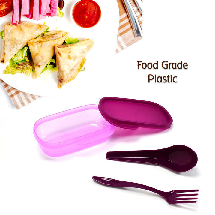 2453 Lunch Box - Food Grade Plastic, Standard Size, Pink | Unbreakable, Bpa-free, Dishwasher Safe, 2 Containers With Spoon, Leak Proof And Eco-friendly