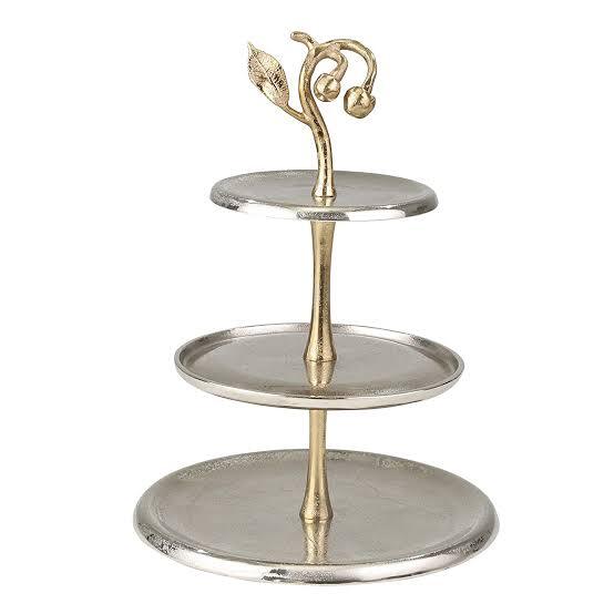 Metallic Three Tier Cake Stand With Two Tone Finish