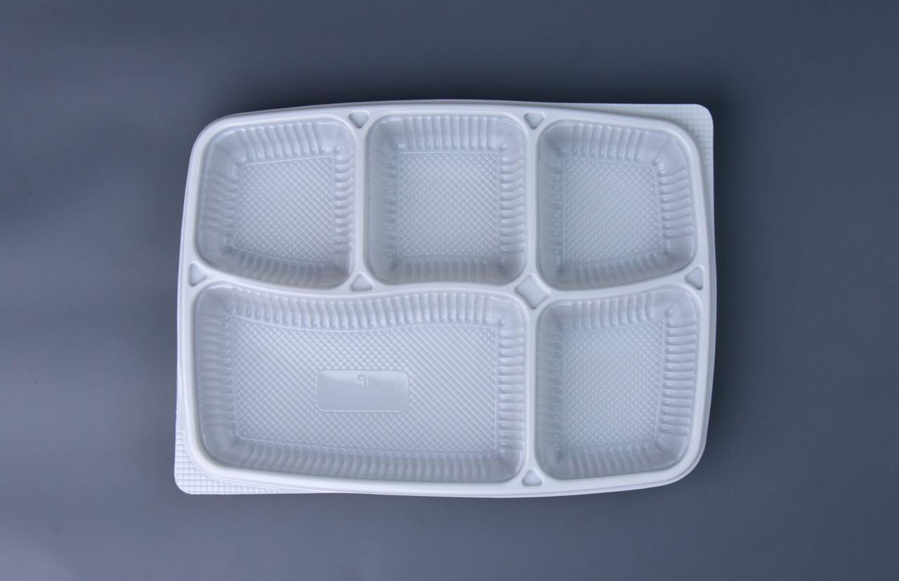 5 Partition Tray Without Lid - 140 X 190 Mm Size, 500 Gm Capacity , Transparent Pp Material, Rigid Plastic, Disposable Rectangle Tray