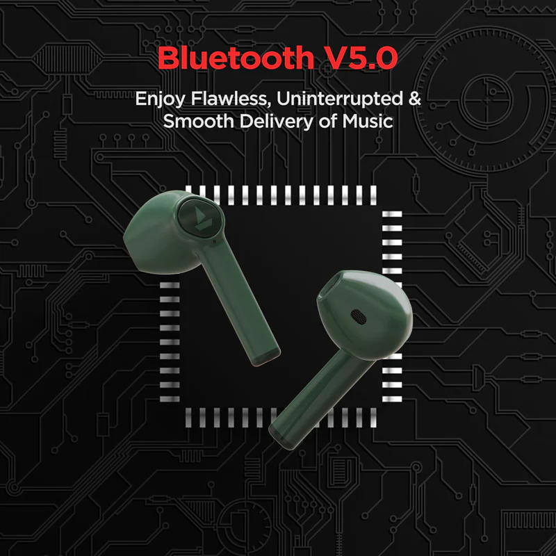 Boat Air Dopes - 30-hour Playtime, Bluetooth 5.0, Green | True Bass, Fast Charge, Touch Control, Colorful Ear Tips, Easy Sync, Voice Assistant