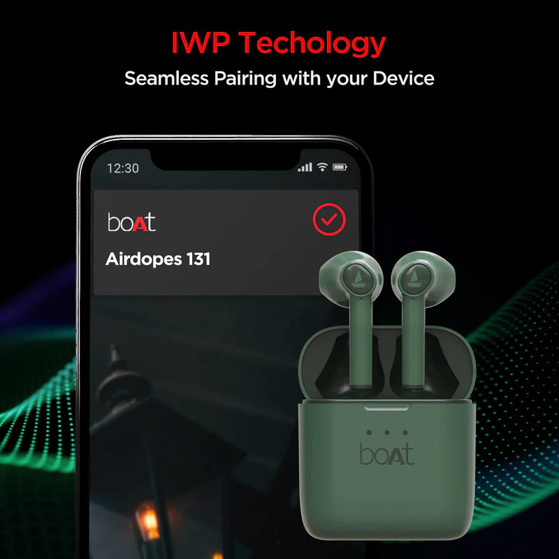 Boat Air Dopes - 30-hour Playtime, Bluetooth 5.0, Green | True Bass, Fast Charge, Touch Control, Colorful Ear Tips, Easy Sync, Voice Assistant