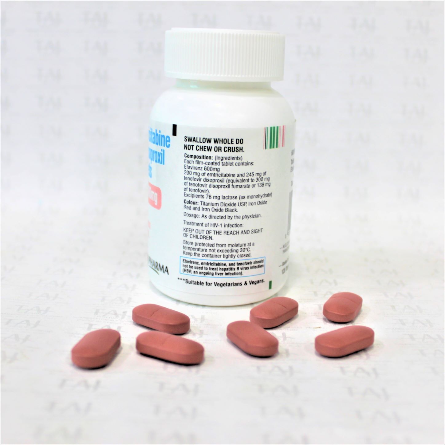 Efavirenz Emtricitabine Tenofovir Disoproxil Fumarate Tablets - 600mg/200mg/300mg | Fda Approved, Antiviral Medication, Film-coated Tablets For Hiv Treatment, Gmp Certified, 120 Tablets Bottle