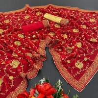 पार्टी वियर हीरल रेड जॉर्जेट साड़ी