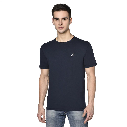 T9129-NB Mens T-Shirt RN - Cotton Lycra, Customized Size, Navy Color, Half Sleeves, Plain Pattern, Western Style for Men