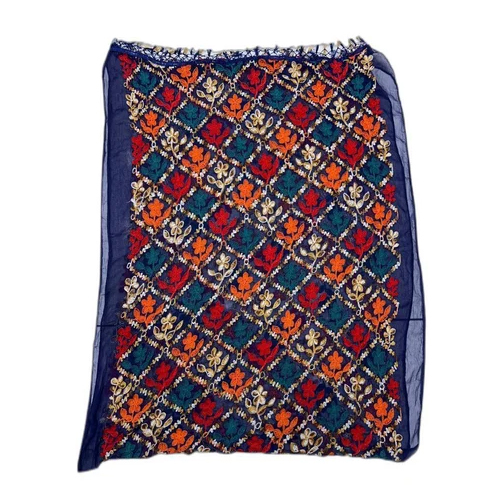 नीली कश्मीरी कढ़ाई वाला शिफॉन दुपट्टा