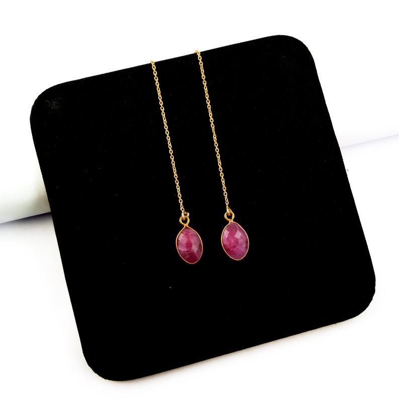 Gemstone Marquise Shape Gold Vermeil Threader Earring