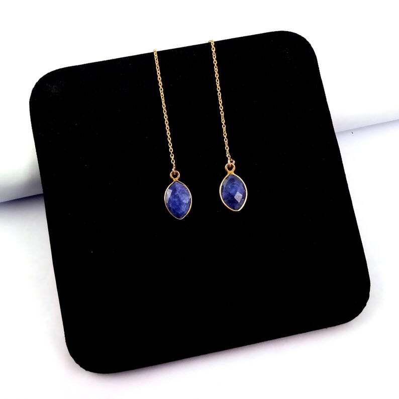 Gemstone Marquise Shape Gold Vermeil Threader Earring