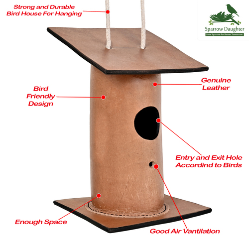 Handmade Bamboo Birdhouse Natural - Leather, Vegan Leather, Synthetic Leather, 15x15x24 cm | Handcrafted, Easy Installation, Perfect for Small Birds