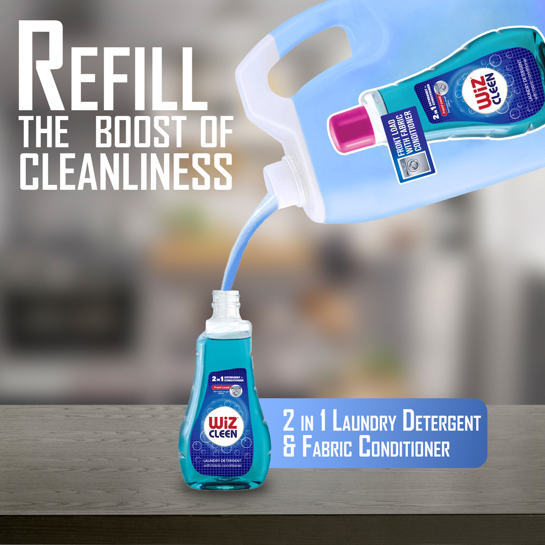 Blue Wiz Cleen 2in1 Front Load Laundry Detergent With Fabric Conditioner - 1l Bottle