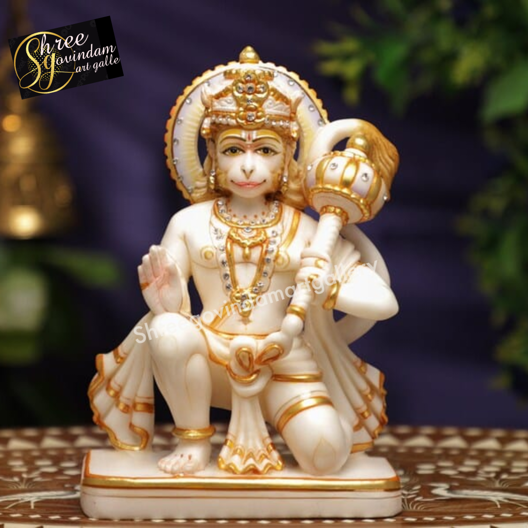 Marble Veer Hanuman Statue - 15 Inch & 18 Inch Sizes | Handmade With Premium Quality Natural White Makrana Marble Eco-friendly Easy To Install Durable