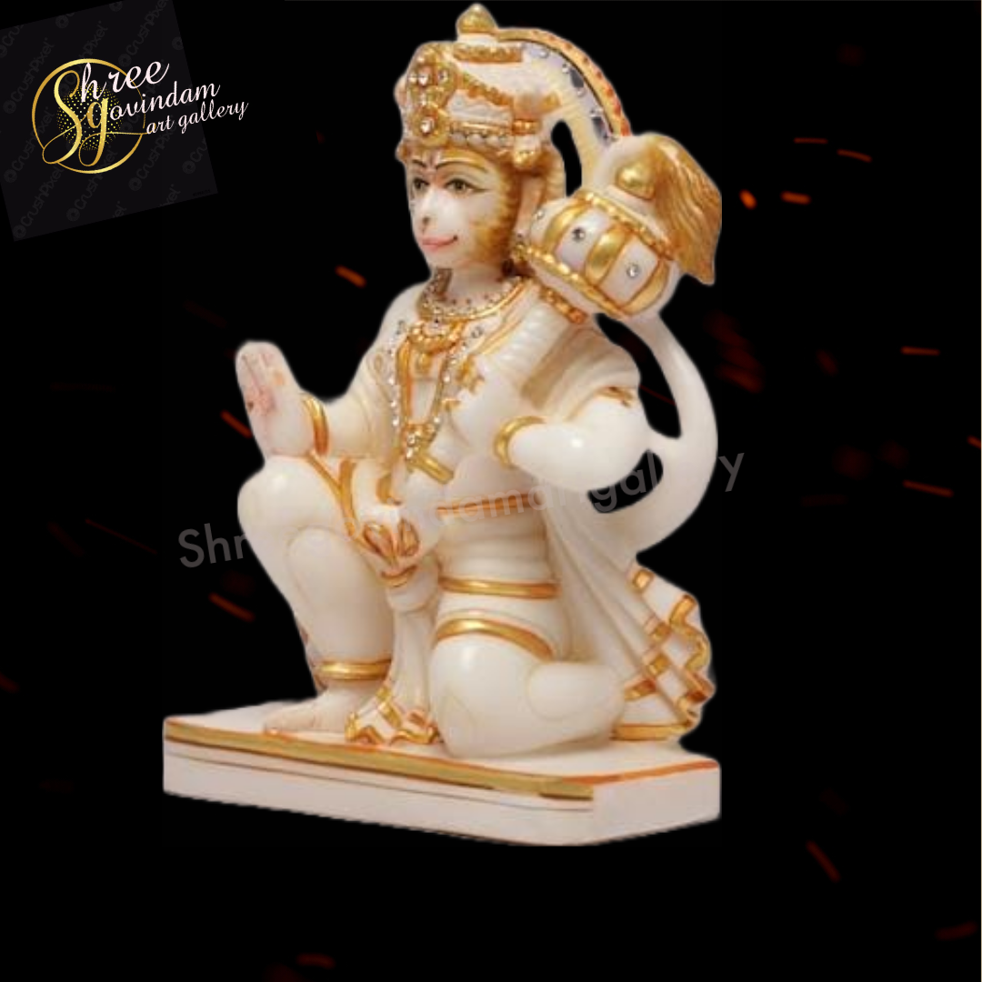 Marble Veer Hanuman Statue - 15 Inch & 18 Inch Sizes | Handmade With Premium Quality Natural White Makrana Marble Eco-friendly Easy To Install Durable