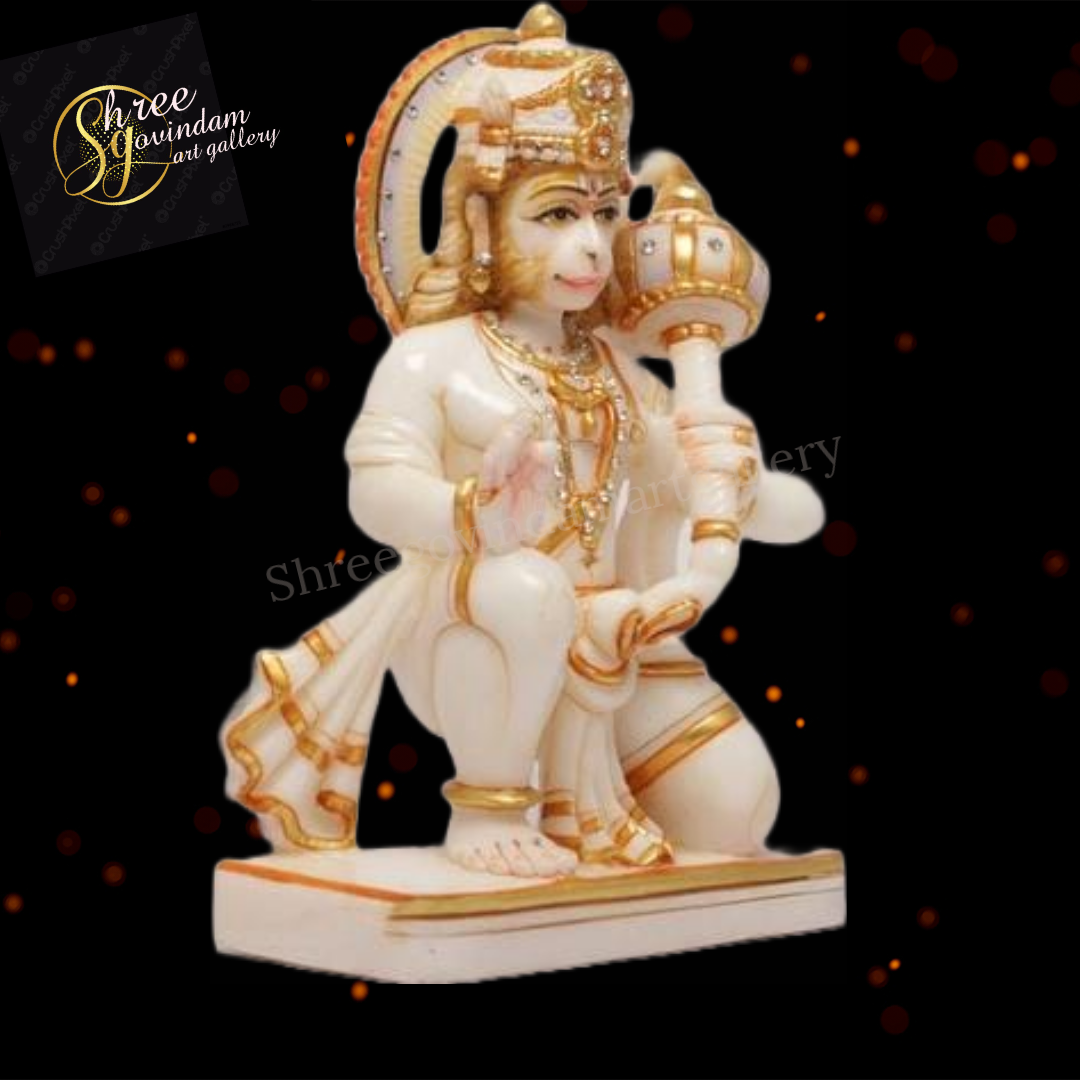 Marble Veer Hanuman Statue - 15 Inch & 18 Inch Sizes | Handmade With Premium Quality Natural White Makrana Marble Eco-friendly Easy To Install Durable