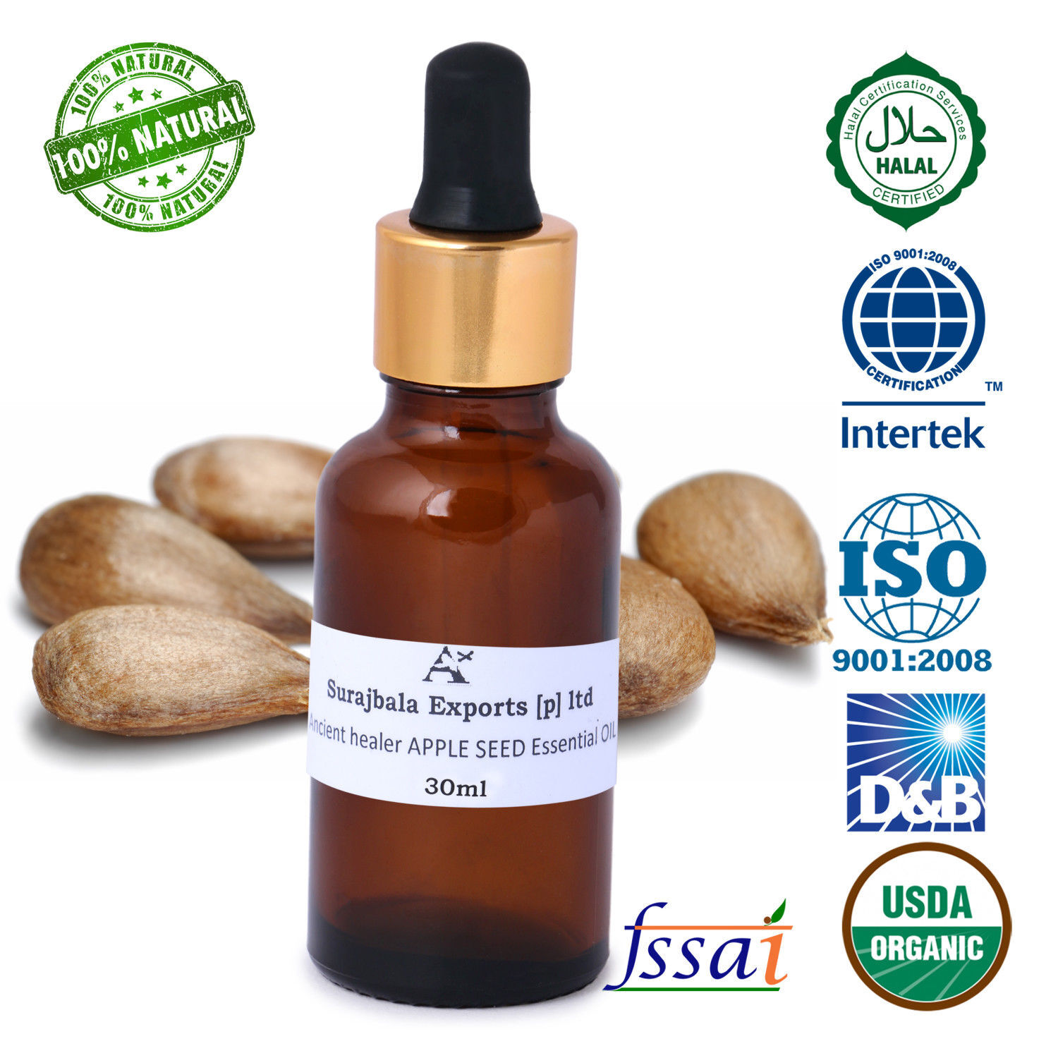 Apple Essential Oil - 96% Pure Liquid Extract From Apple Seeds | Rich In Unsaturated Fatty Acids, Suitable For All Age Groups, Store In Cool & Dry Place