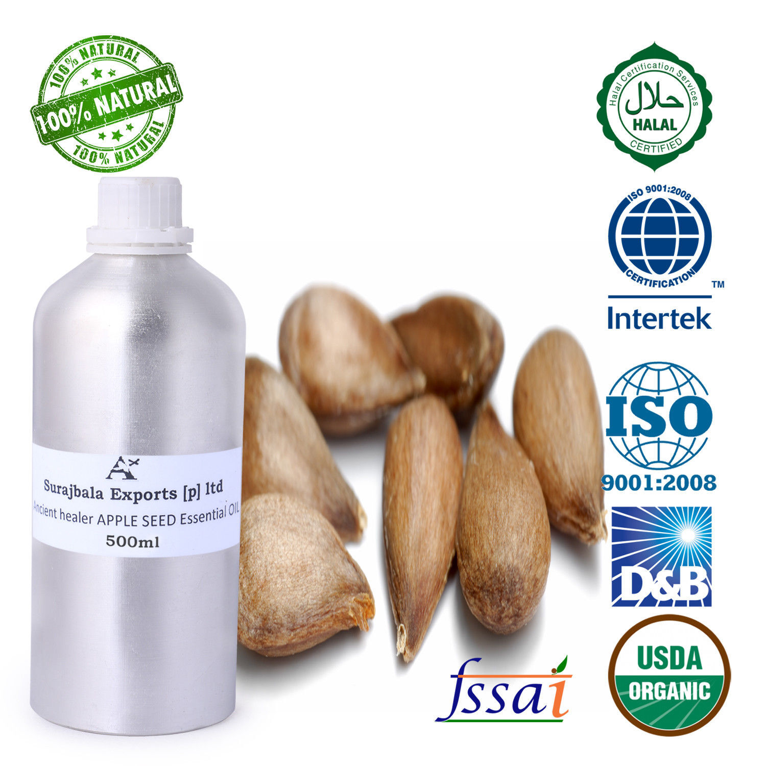 Apple Essential Oil - 96% Pure Liquid Extract From Apple Seeds | Rich In Unsaturated Fatty Acids, Suitable For All Age Groups, Store In Cool & Dry Place