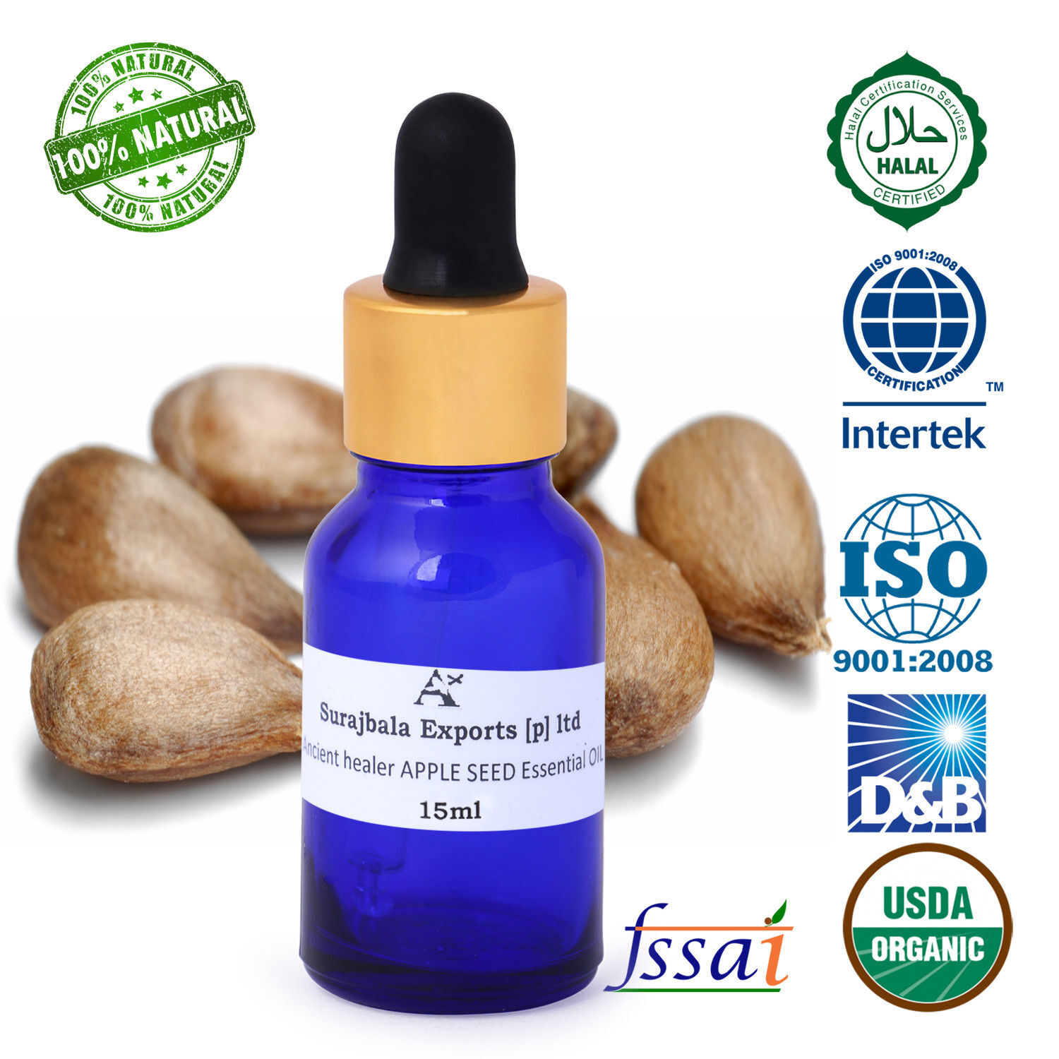 Apple Essential Oil - 96% Pure Liquid Extract From Apple Seeds | Rich In Unsaturated Fatty Acids, Suitable For All Age Groups, Store In Cool & Dry Place