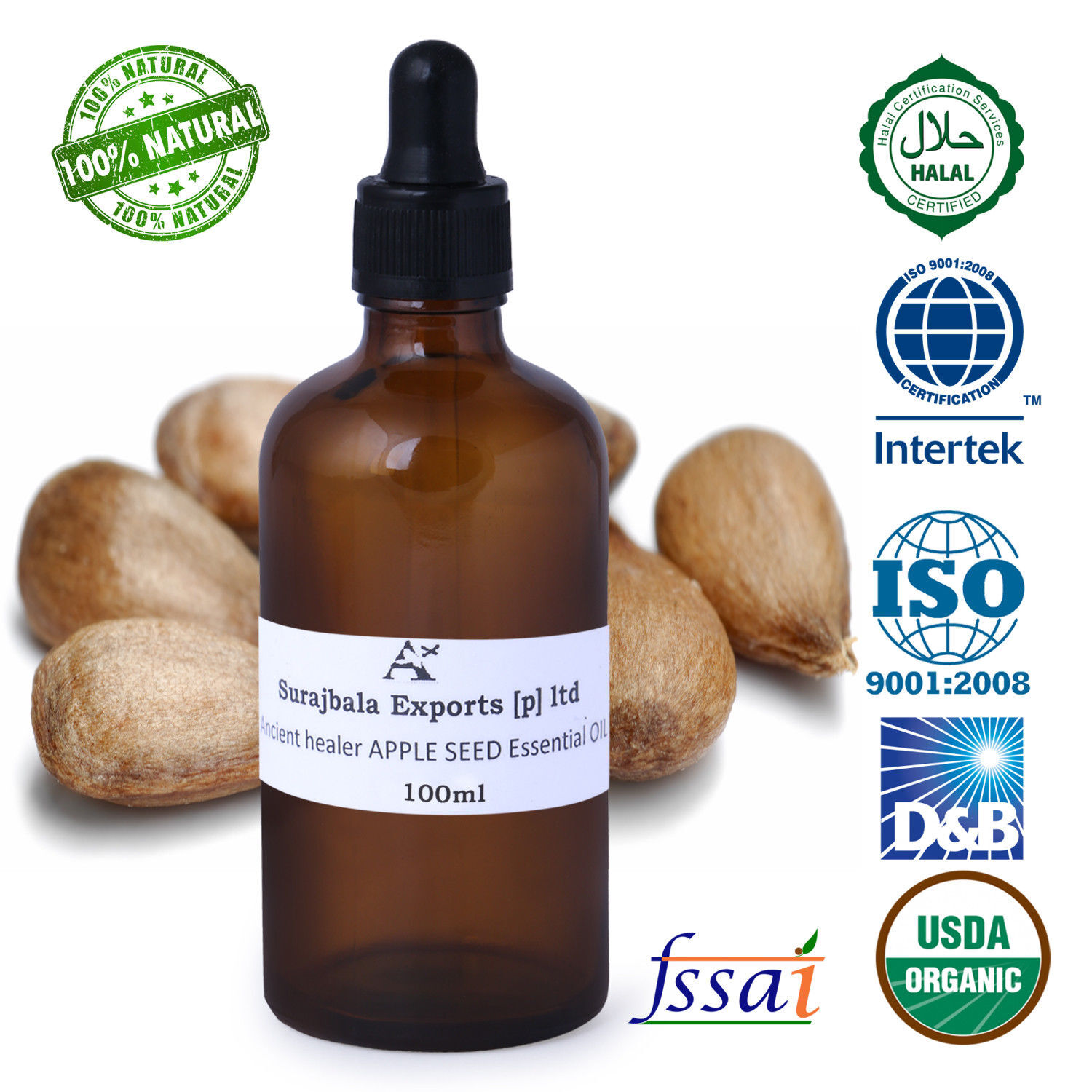 Apple Essential Oil - 96% Pure Liquid Extract From Apple Seeds | Rich In Unsaturated Fatty Acids, Suitable For All Age Groups, Store In Cool & Dry Place