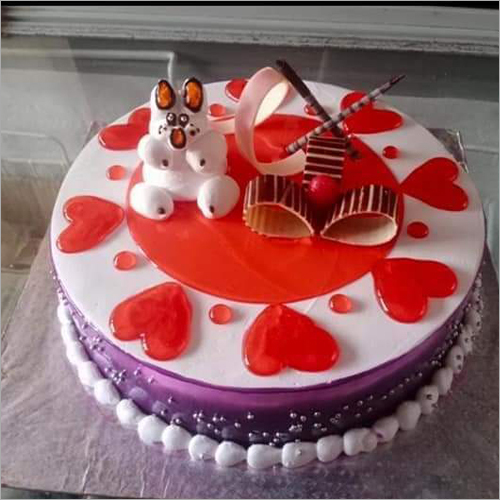 Purple Dunsh Cake - 500 Grams | White Base with Purple and Silver Balls, Decorated with Red Hearts and Garnished with White Chocolate
