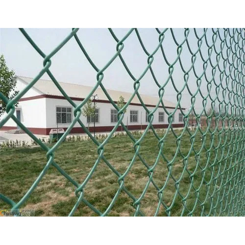 Industrial Chain Link Wire Fencing - Iron Material, 4ft to 12ft Height, Green Color, PVC Coated, 8 to 10 Gauge Wire Diameter, Corrosion Resistant