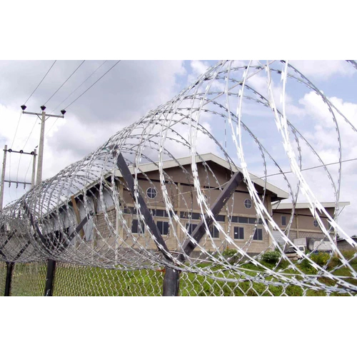 Concertina Razor Barbed Wire - Galvanized Iron, Wire Gauge 12-14, Silver Color | Superior-Grade Abrasion Resistance, Low Maintenance, Ideal for Security Solutions
