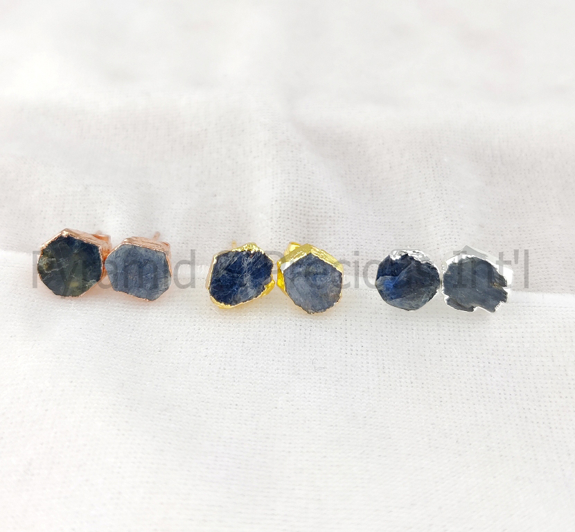 Natural Raw Gemstone Electroplated Birthstone Stud Earring