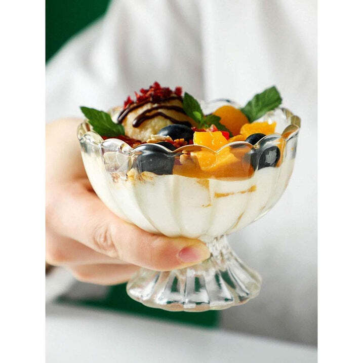 0091 Ice Cream Bowl - Glass, Standard Size, Transparent | Non-porous, Dishwasher Safe, Heat & Scratch Resistant, Perfect For Desserts & Gifting