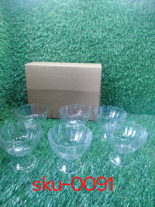 0091 Ice Cream Bowl - Glass, Standard Size, Transparent | Non-porous, Dishwasher Safe, Heat & Scratch Resistant, Perfect For Desserts & Gifting