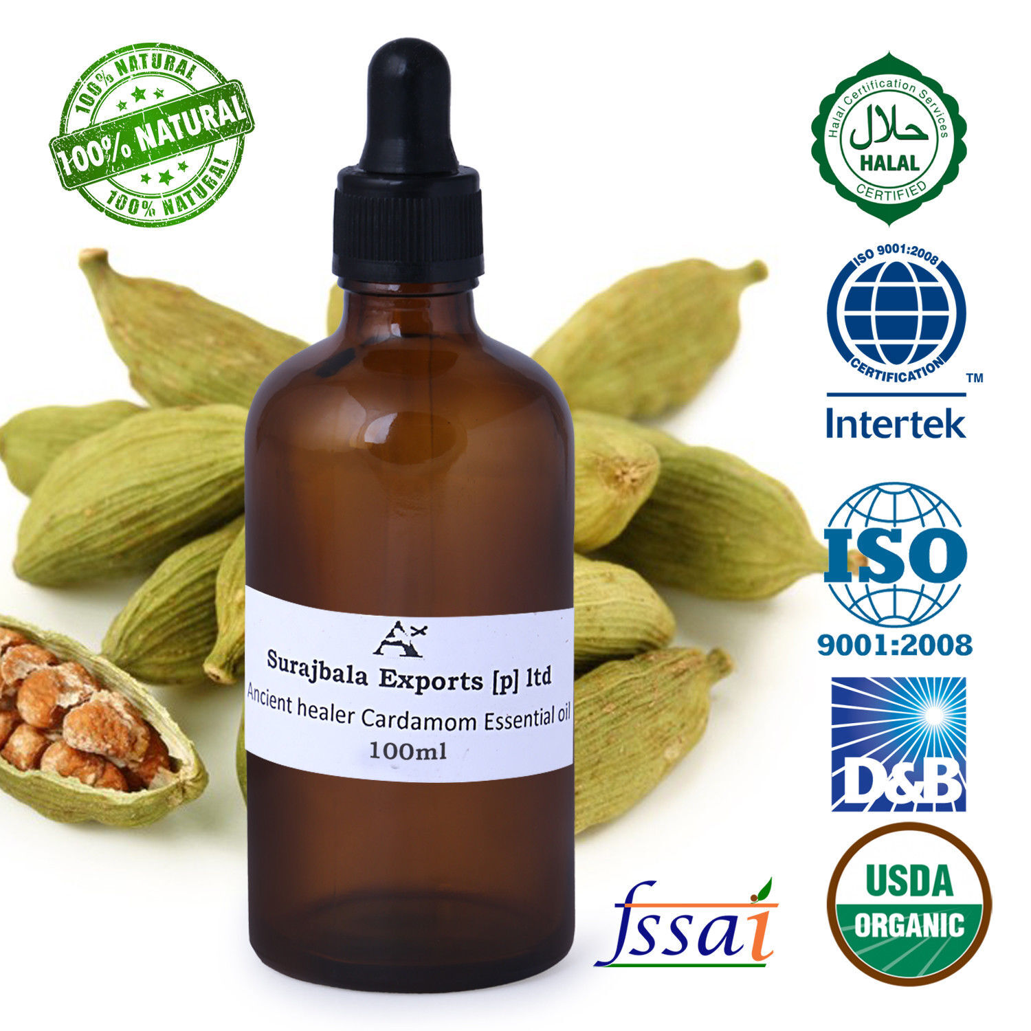 Cardamom Essential Oil - 100% Pure Liquid Extract From Seeds | Boost Memory, Fragrance Compound, Suitable For All Age Groups, Store In Cool & Dry Place