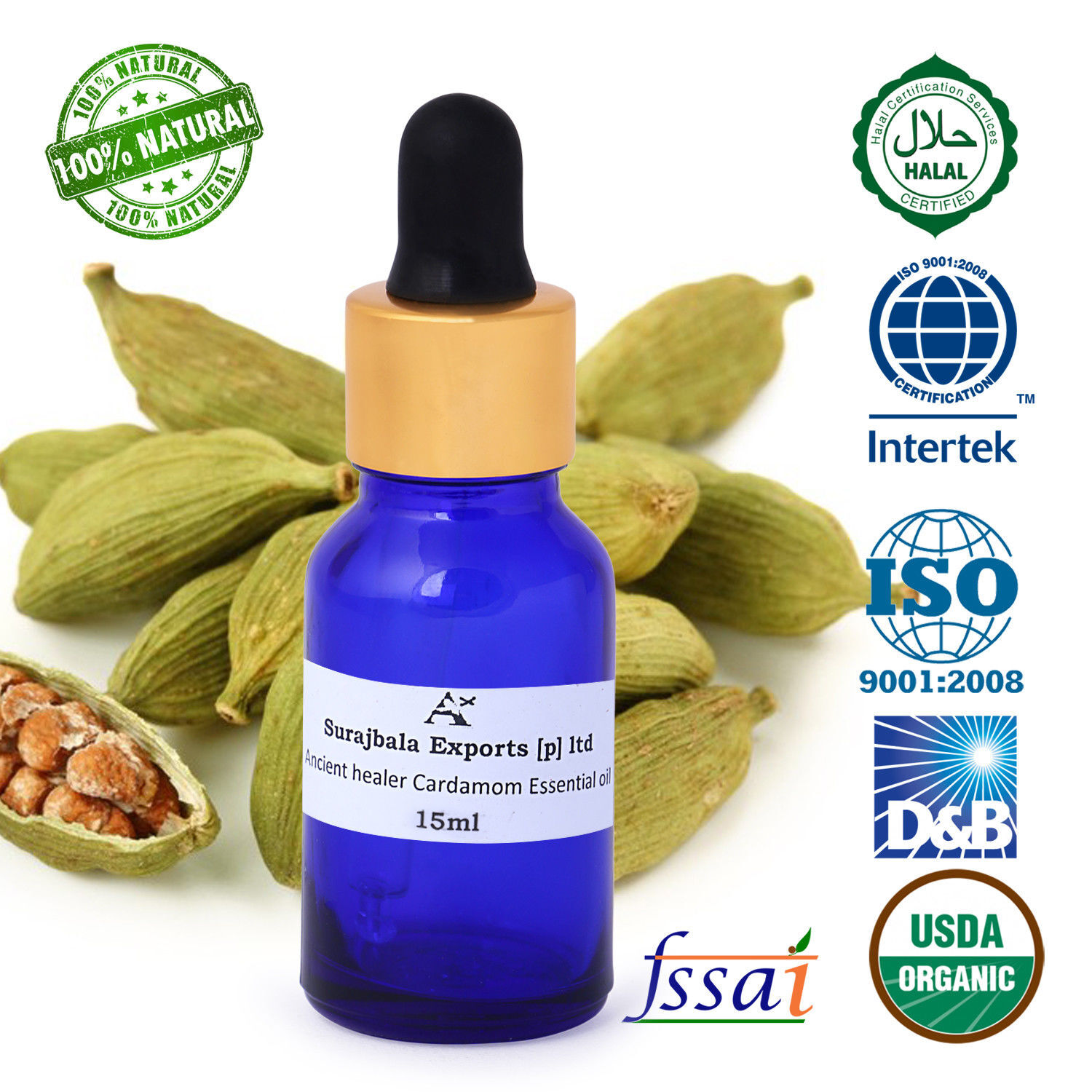 Cardamom Essential Oil - 100% Pure Liquid Extract From Seeds | Boost Memory, Fragrance Compound, Suitable For All Age Groups, Store In Cool & Dry Place