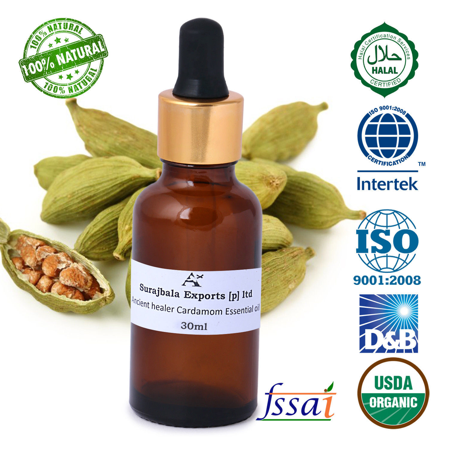 Cardamom Essential Oil - 100% Pure Liquid Extract From Seeds | Boost Memory, Fragrance Compound, Suitable For All Age Groups, Store In Cool & Dry Place