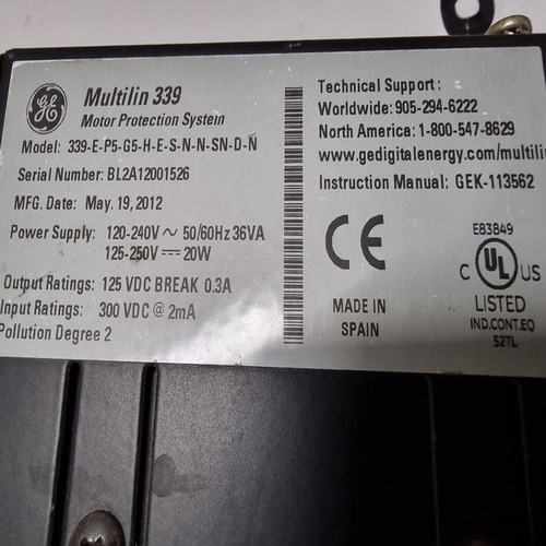 Ge Multilin 339-e-p5-g5-h-e-s-n-n-sn-d-n 339 Motor Protection System Relay