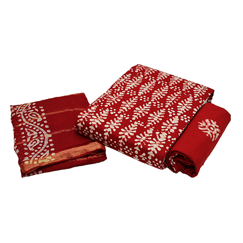 लाल मुद्रित पपलिन कपास सूट सामग्री