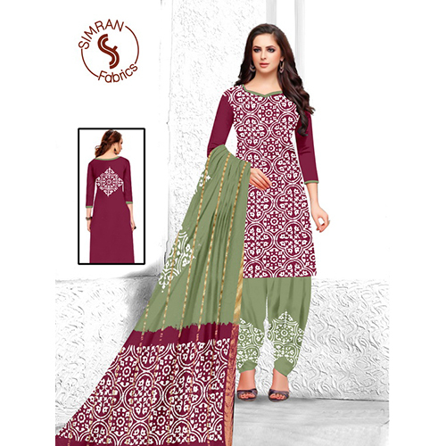 Magenta And Grey Poplin Cotton Suit Material