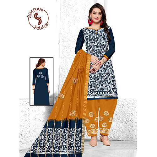 Blue And Mustard Poplin Cotton Suit Material