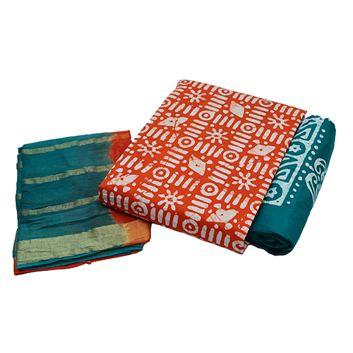 Orange And Teal Poplin Cotton Suit Material