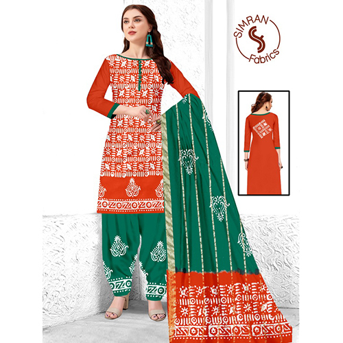 Orange And Teal Poplin Cotton Suit Material