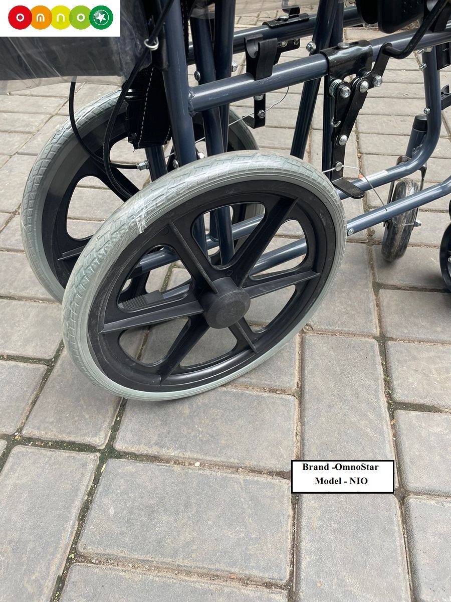 Lightweight Wheelchair Omnostar Nio - Ms Frame 11kg 100kg Load Bearing Portable & Foldable Adjustable Armrest Detachable Brake Solid Castor Type
