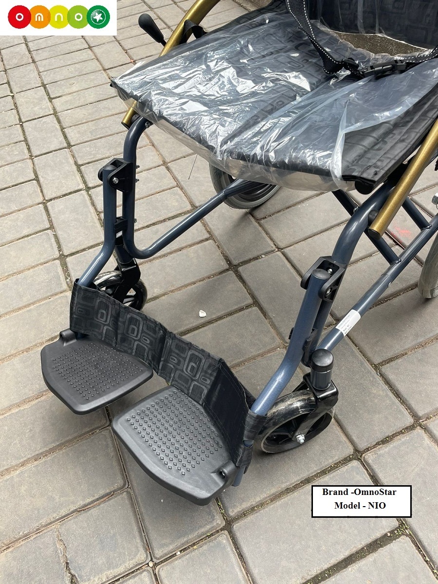 Lightweight Wheelchair Omnostar Nio - Ms Frame 11kg 100kg Load Bearing Portable & Foldable Adjustable Armrest Detachable Brake Solid Castor Type