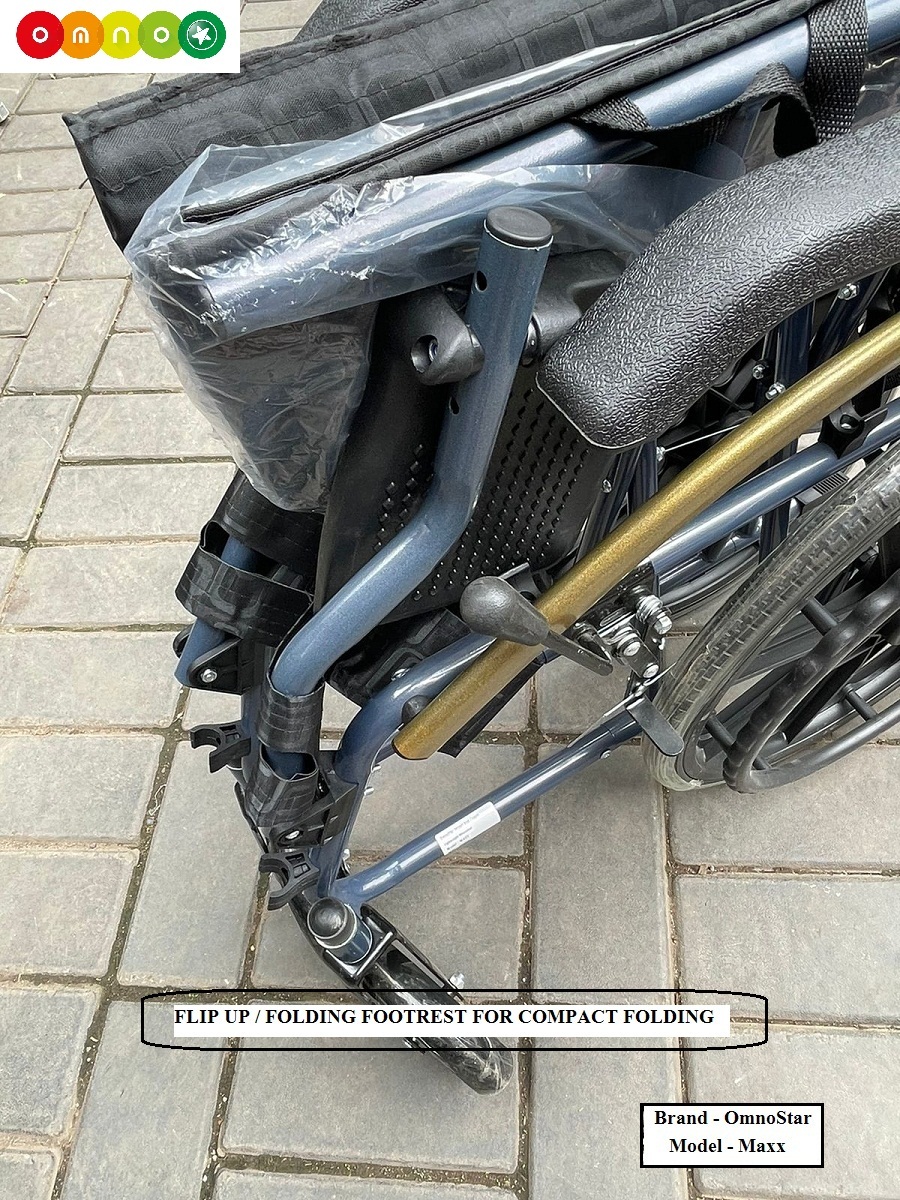 Lightweight Wheelchair Omnostar Maxx - 13 Kilograms Portable And Foldable Design | Flip Up Arm Rest Soft Cushion With Safety Belt Dual Brakes Attendant Brake With Auto Lock Compact For Travel