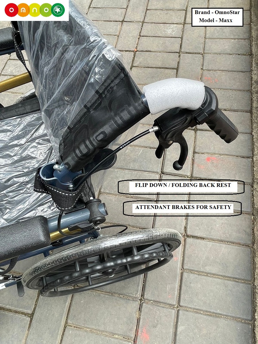 Lightweight Wheelchair Omnostar Maxx - 13 Kilograms Portable And Foldable Design | Flip Up Arm Rest Soft Cushion With Safety Belt Dual Brakes Attendant Brake With Auto Lock Compact For Travel