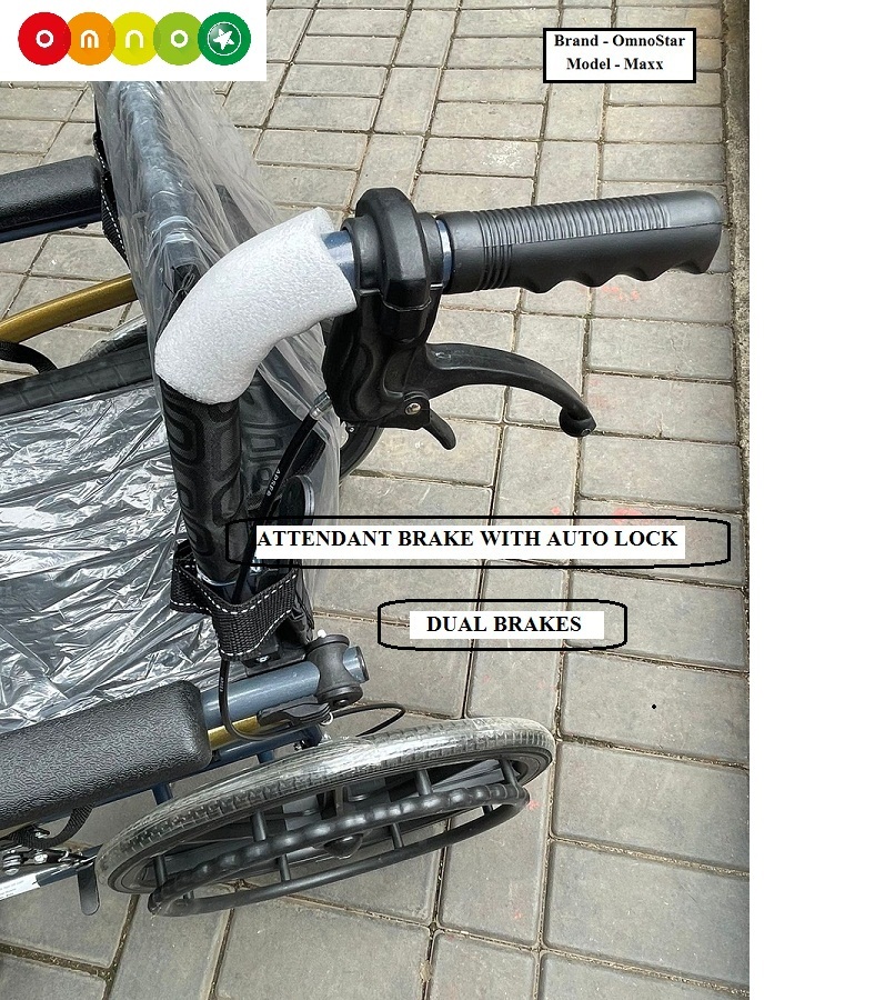 Lightweight Wheelchair Omnostar Maxx - 13 Kilograms Portable And Foldable Design | Flip Up Arm Rest Soft Cushion With Safety Belt Dual Brakes Attendant Brake With Auto Lock Compact For Travel