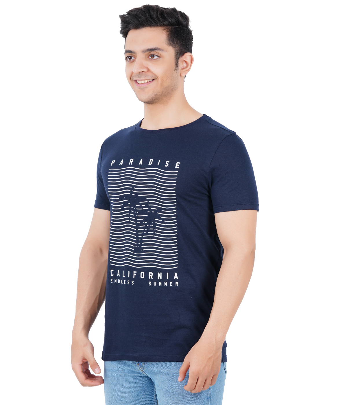 Casual T-shirts - 100% Cotton, Navy Color, Short Sleeves, Sizes M, L, Xl